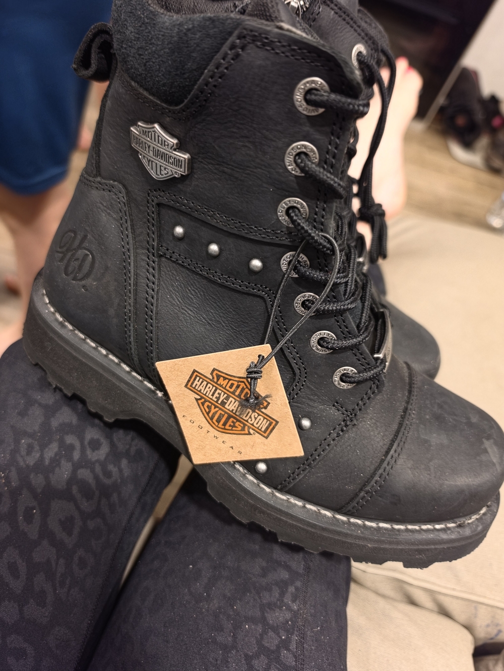 Harley-Davidson Black Studded Lace-Up Women's Combat Boot
